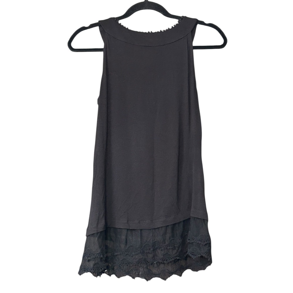 AB Studio Tank Top Womens Size S Black Lace Hem Stretch Wide Strap Lightweight - Picture 2 of 8